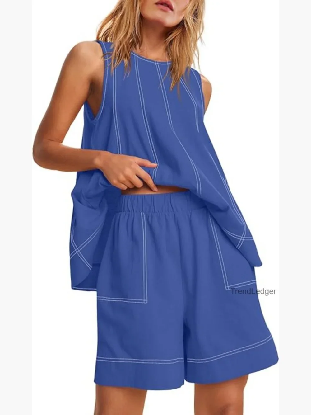 Sleeveless Tank Top and Shorts Matching Set with Pockets